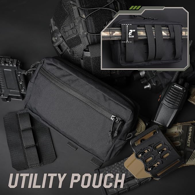 WYNEX Tactical Molle GP Admin Pouch, Molle General Purpose Pouch EDC Molle Utility Tool Pouch Organizer Military Multi Purpose Bag Modular Pouches Cummerbund Belt Pouch with Hook and Loop Insert Panel