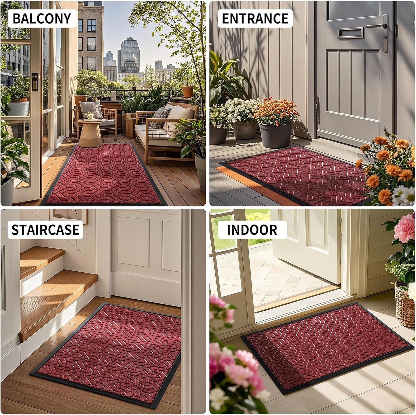 Yimobra Front Door Mat Outside Entrance 29.5x17, Waterproof Heavy Duty Outdoor Mats for Front Door, Non Slip Rubber Entry Mat for Garage Patio, Black Red