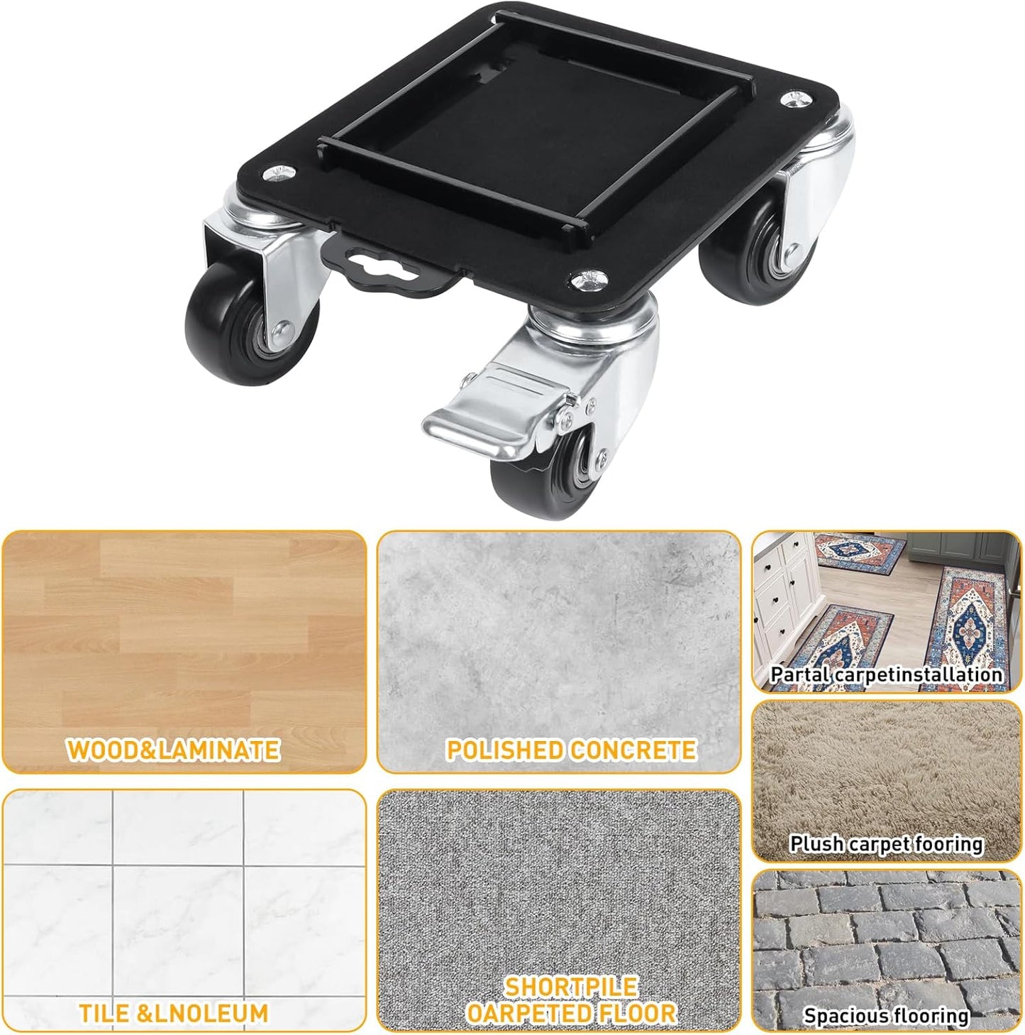 Furniture Movers with 4 Wheels,Heavy Duty Furniture Lift Mover Tool Set with 2000 lbs Load Capacity, Easy Sliders Dolly with Removable Side Guards&Brake, for Moving Appliance,Sofa etc