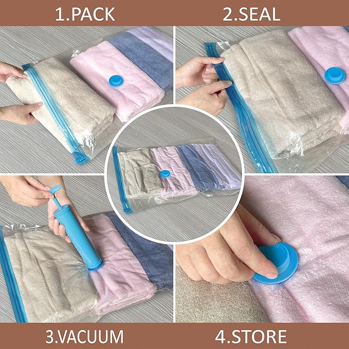 10 Small Vacuum Storage Bags with Travel Hand Pump, Small Vacuum Seal Bags for Clothing, Space Saver Bags for Clothes