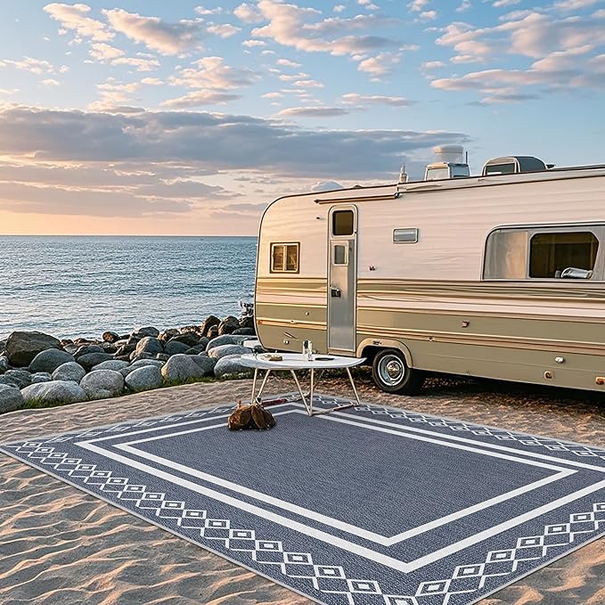 Outdoor Patio Rug, Outside Rectangular Carpet, Moroccan Geometric Rugs, Washable Large Indoor Outdoor Rug Mats for RV, Picnic, Backyard, Deck, Balcony, Porch, Beach 5'x8'