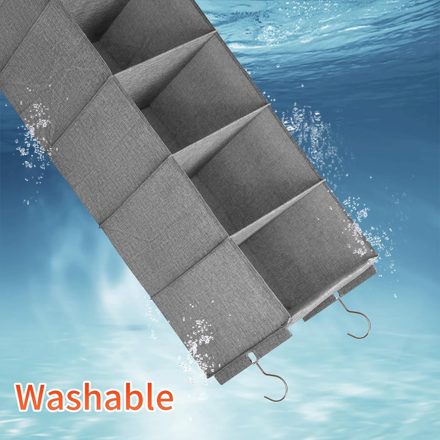 Large Hanging Sweater Organizer for Closet,Collapsible 6-Shelf Hanging Closet Shelves with Drawers, Washable (Grey-5 Shelf-2 d)