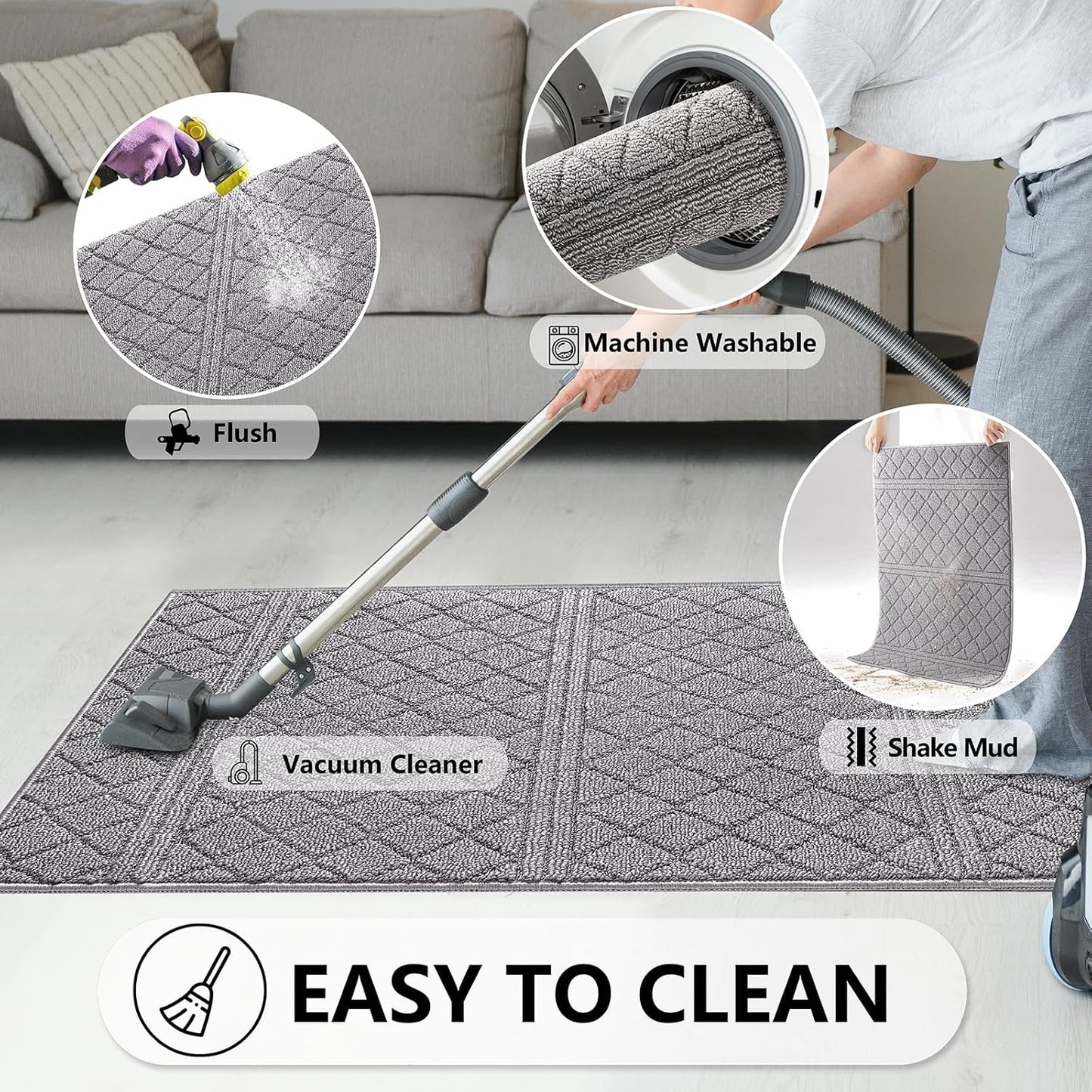 REFETONE Indoor Doormat, Front Back Door Mat 32"x48" Absorbent Rubber Backing Non Slip Door Mats, Low-Profile Resist Dirt Rugs, Machine Washable Door Rug Inside Floor Mat for Entryway, Light Grey