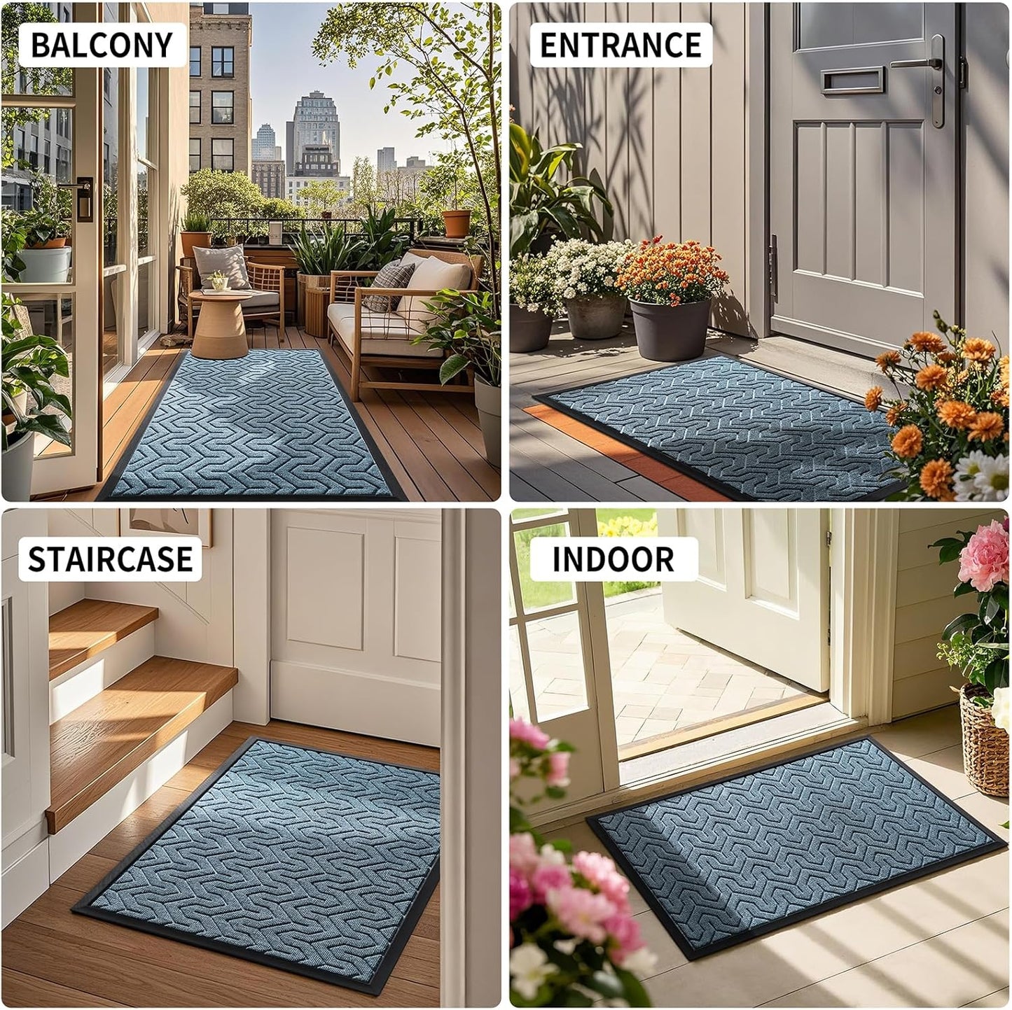 Yimobra Large Door Mat Outside Entrance 36x24, Waterproof Heavy Duty Outdoor Mats for Front Door, Non Slip Rubber Entry Mat for Garage Patio, Easy Clean, Mix Blue