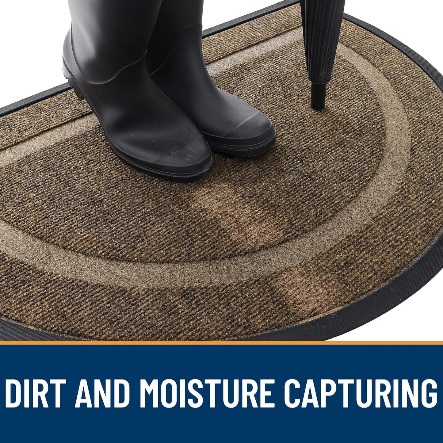 OLANLY Half Circle Door Mat Indoor Outdoor Entrance Welcome, Waterproof All-Season, All-Weather Doormat, Sturdy Natural Rubber, Low Profile, Easy Clean Patio Porch Entryway Mat, 29.5x17, Brown