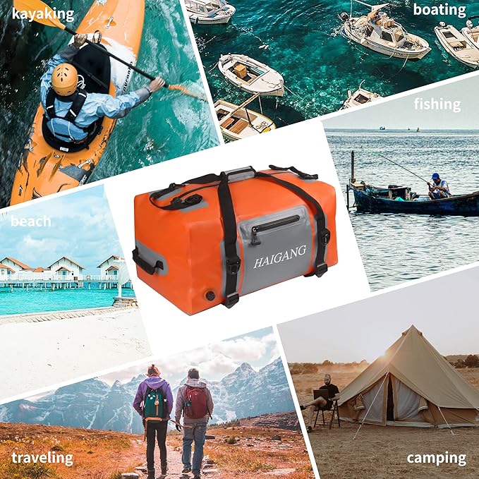 70L Waterproof Duffel Bag Travel Dry Bag, Large Capacity, Adjustable Thickened Straps and Handles, Zip Closure, Air Valve, Keep Equipment Safe, Suitable for Boating Rafting Motorcycle Kayaking