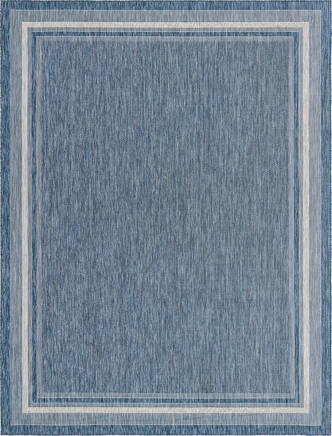 Unique Loom Outdoor Border Collection Area Rug - Soft Border (10' x 13' Rectangle, Blue/ Ivory)