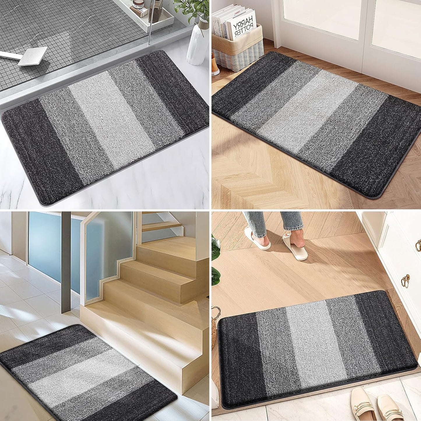 Kitinjoy Indoor Outdoor Door Mat, 71x47 Non-Slip Absorbent Dirt Trapper, Low-Profile Washable Inside Entrance Front Floor Mat, Sturdy Soft Entry Doormats for Entryway, Grey
