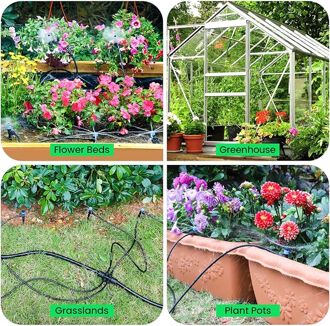 MIXC 247 FT Drip Irrigation System,Quick Connector Garden Watering System Automatic Sprinkler System Kit for Lawn Raised Bed Greenhouse Plant Watering System with 1/4'' Tubing,Drip Emitters,Connectors