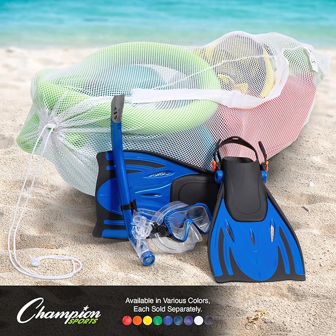 Champion Sports Mesh Equipment Bag – Heavy-Duty Nylon Drawstring Bag with Lock & ID Tag, Breathable Storage Sack for Balls, Swim Gear, Laundry & Toys, Multiple Sizes & Colors