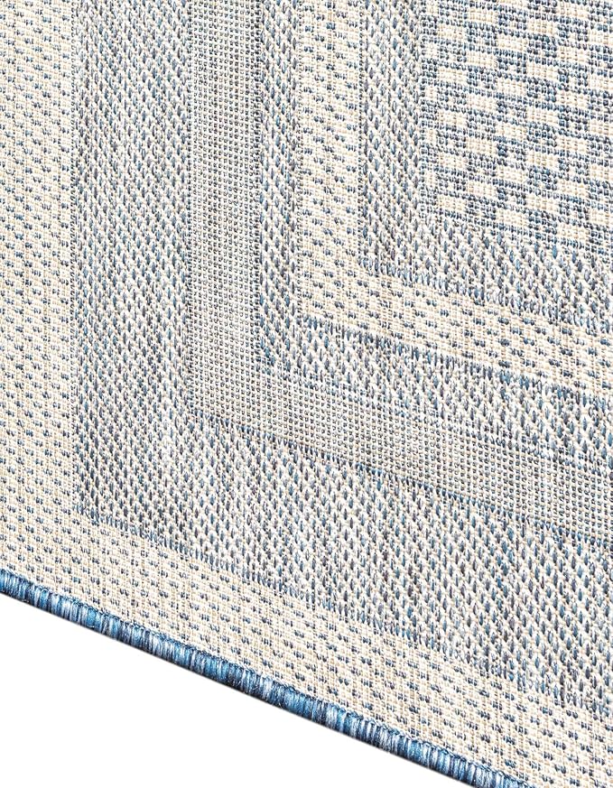 Unique Loom Outdoor Border Collection Area Rug - Soft Border (5' 3" Octagon, Blue/ Ivory)