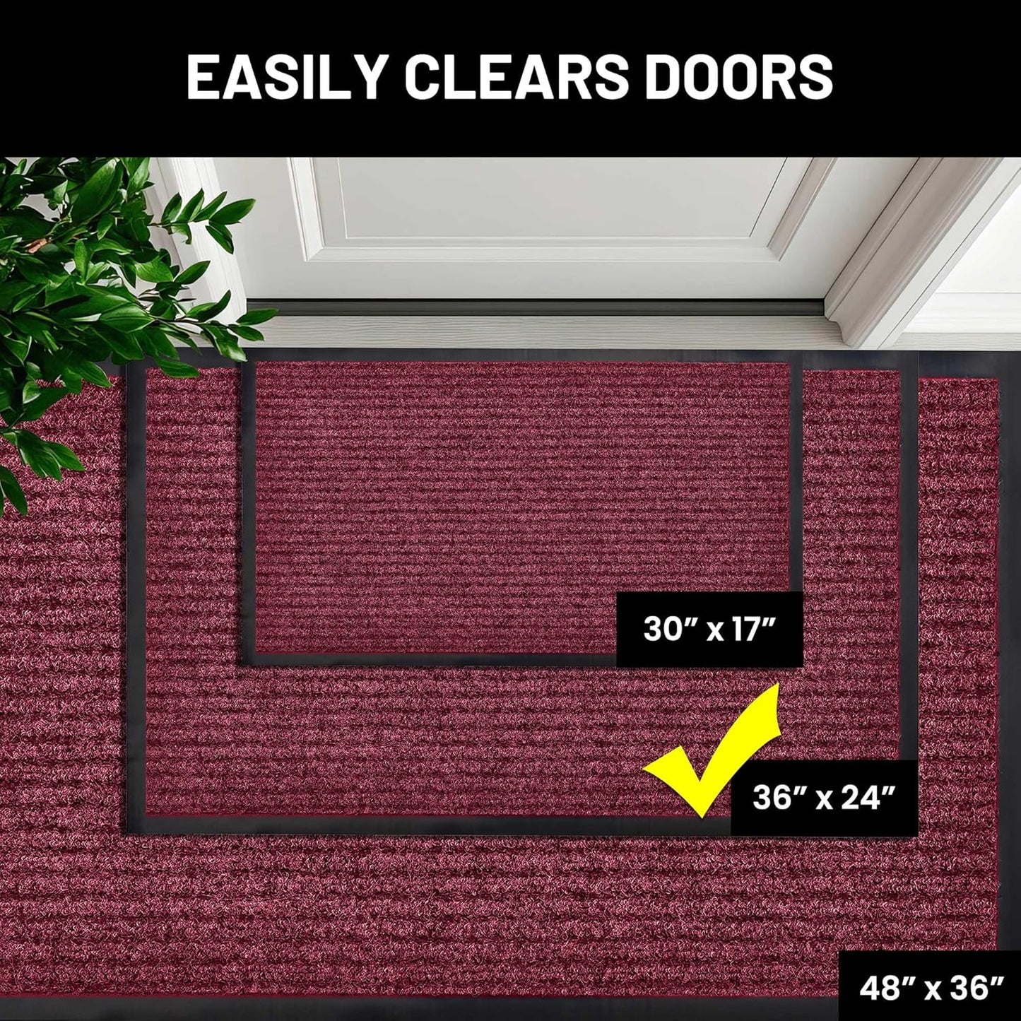 Sierra Concepts Front Door Mat Large Welcome Floor Mats - Entryway Indoor Outdoor Entrance Doormat, Patio, Porch, Muddy Dog Shoe, Inside Outside Low Profile 36x24in, 2-Pack Red