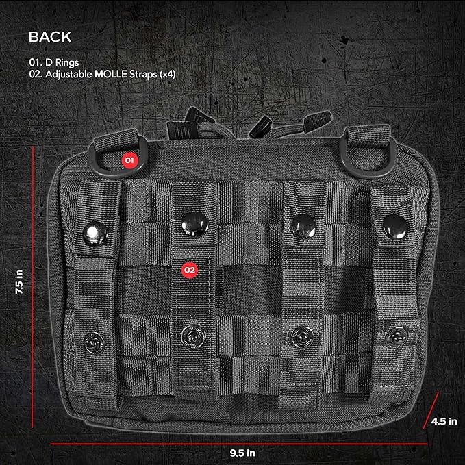 EPG Tactical Molle EDC Organizer - Large Black Modular Survival Bag with First Aid Pouch