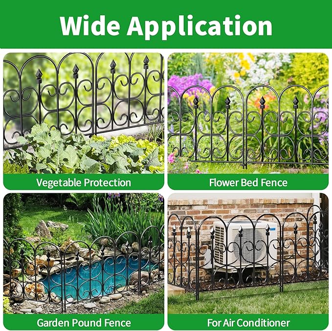 AMAGABELI GARDEN & HOME 5 Panels 32in(H)×10ft(L) Decorative Garden Fences and Borders for Dogs No Dig Rustproof Metal Fence Panels Garden Edging Border Animal Barrier Fencing for Flower Beds Black