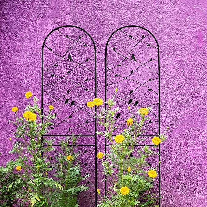 Metal Garden Trellis Rustproof Trellis for Climbing Plants Outdoor Flower Support Bird Deco (Black-2 Pack, 86.7"x19.7")