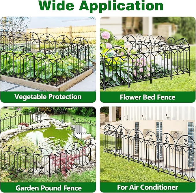 AMAGABELI GARDEN & HOME 10 Panels 24in(H)×10ft(L) Decorative Garden Fence and Borders for Dog No Dig Metal Fence Panel Garden Edging Border Fence for Animal Barrier Fencing for Flower Bed Yard Patio
