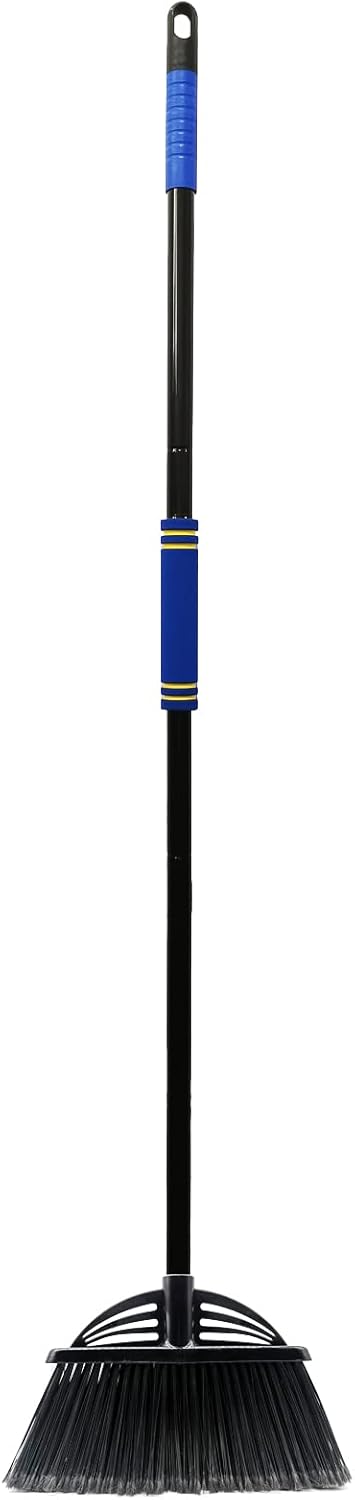 Four-Section Rod Long-Handled Broom,Heavy-Duty Broom, Angle Broom for Outdoor/Indoor（Black+Blue）