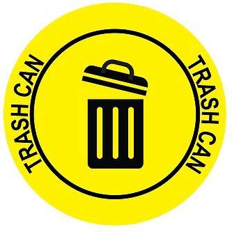 "Trash Can" Durable Laminated Vinyl Floor Sign- Sign by Graphical Warehouse- 5S Safety and Security Signage, Visual Communication Tool (17", Yellow/Black)
