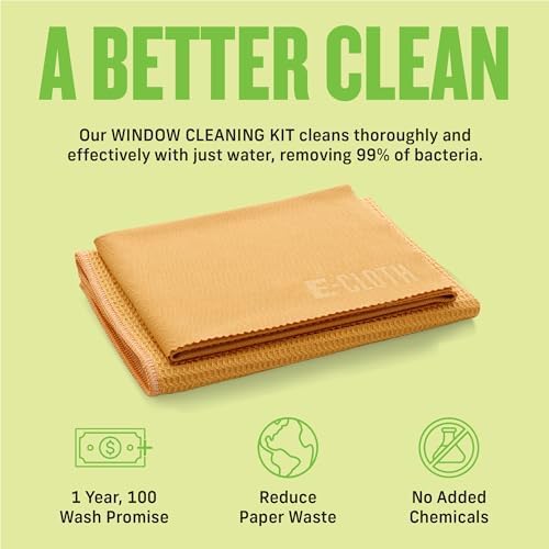 E-Cloth 2-Pack Window Cleaning Cloth - Streak-Free Glass & Mirror Cleaning Kit with Just Water, Glass Cleaning Cloth, Microfiber Towel Kit for Windows, Car Windshield, Mirrors - Tangerine Orange