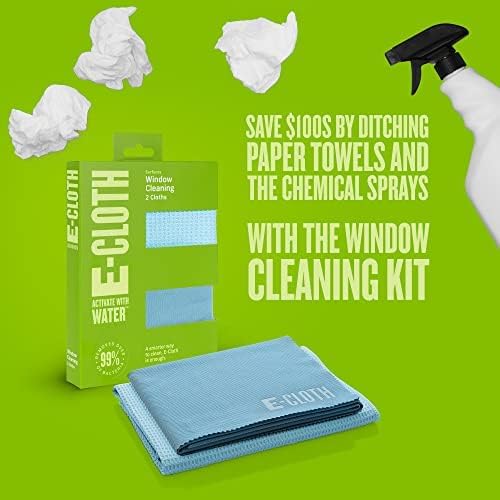 E-Cloth 2-Pack Window Cleaning Cloth - Streak-Free Glass & Mirror Cleaning Kit with Just Water, Glass Cleaning Cloth, Microfiber Towel Kit for Windows, Car Windshield, Mirrors - Alaskan Blue