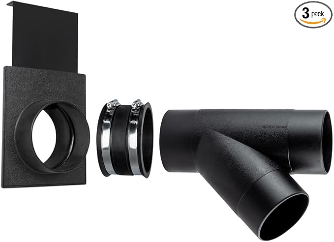 POWERTEC 70359 4" Dust Collection Hose Y-Fitting Connector with Blast Gate and Dust Control Flex Cuff, 1 Set