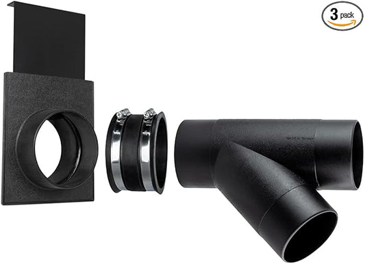 POWERTEC 70359 4" Dust Collection Hose Y-Fitting Connector with Blast Gate and Dust Control Flex Cuff, 1 Set