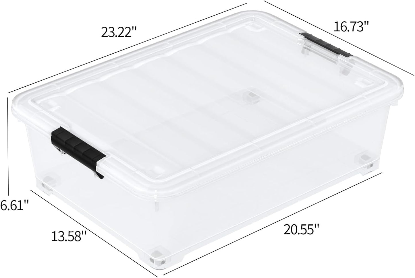 25 Quart Clear Under Bed Storage Container with Wheels, 4 Packs Stackable Plastic Underbed Bin with Lid