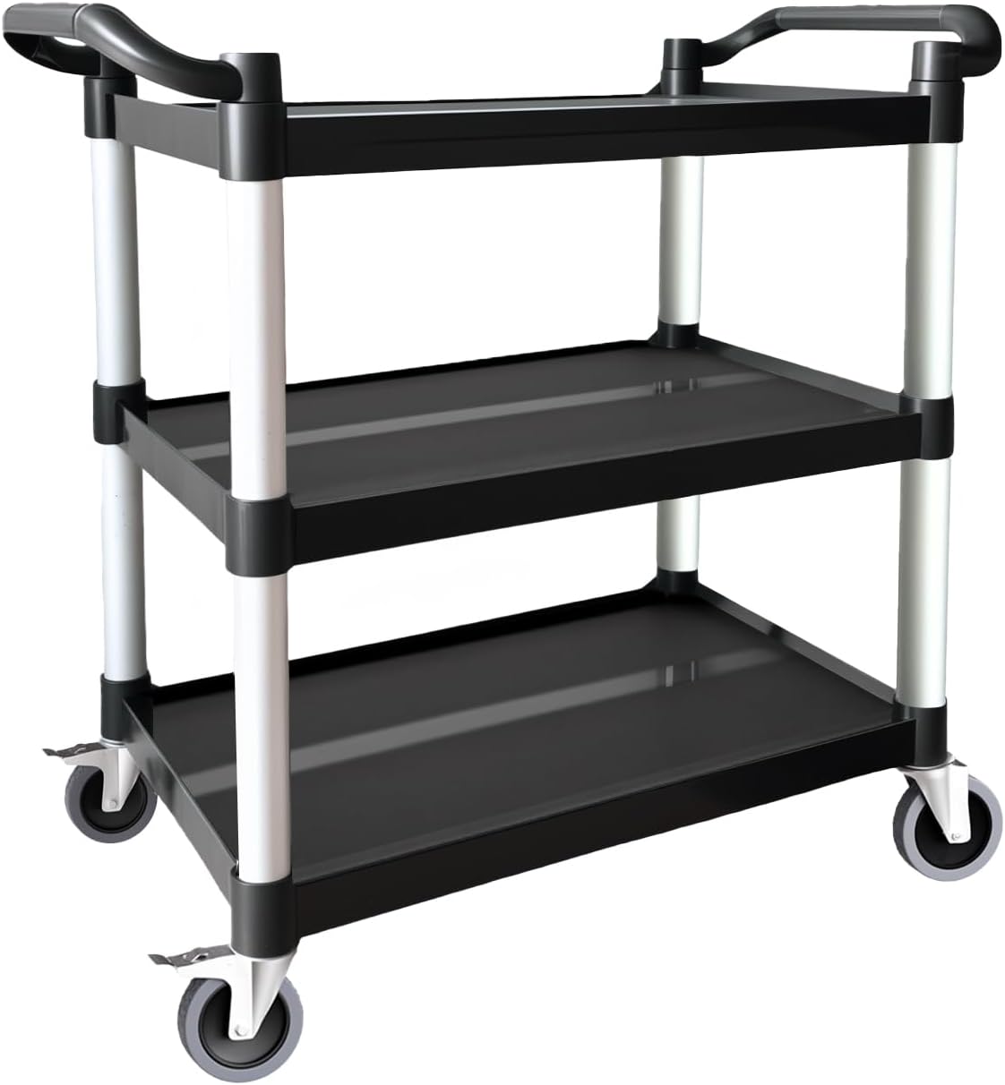 Plastic Utility Carts with Wheels, 3-Tier Rolling Service Cart, 300 lbs Heavy Duty Capacity with 4 inch Silent Casters(2 Lockable), for Home, Office, Restaurant, Warehouse.31.5"× 16" × 38"