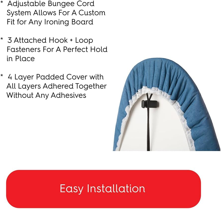 TIVIT Ironing Board Cover 15 x 54, Performance Grade Titanium Coated Pro Grip Pad & Covers - Superior Scorch & Stain Resistance, High Heat Reflection, 3 Padded Layers 3 Fastener Straps - Made In Italy