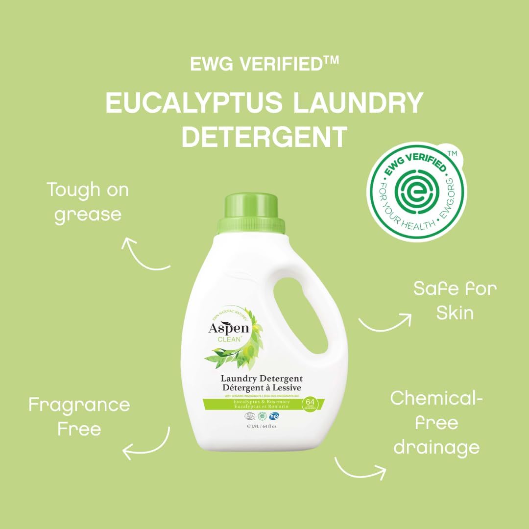 AspenClean Natural Laundry Detergent Eucalyptus & Rosemary - 100% Natural, Organic, HE Liquid Laundry Detergent - Vegan, Cruelty-Free, Biodegradable - Safe for Babies, Pets & Kids - EWG Certified (2