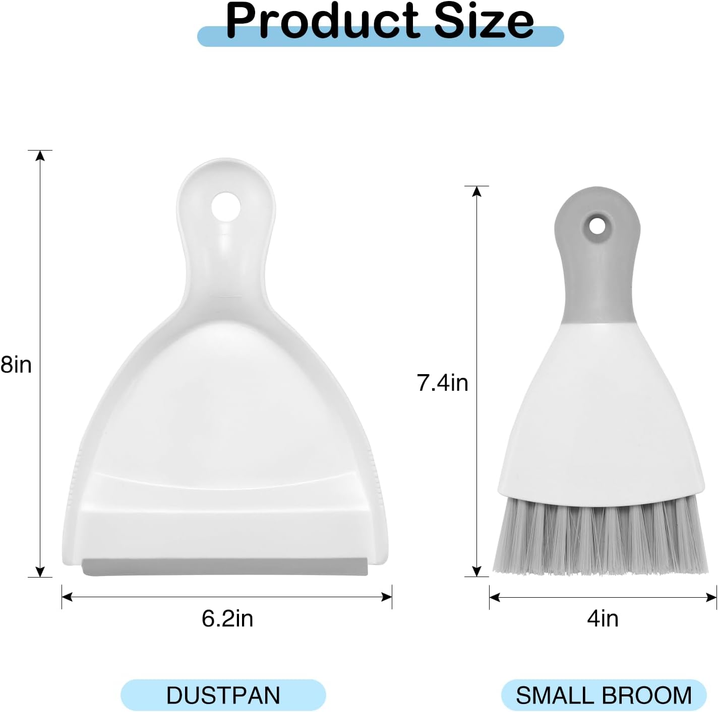 NACENA Mini Dustpan and Brush Set, Small Broom and Dustpan Set Dust Pan and Mini Hand Broom Dustpan and Broom Combo Compact for Home Table Keyboards Sofa Kitchen Pets, White & Gray