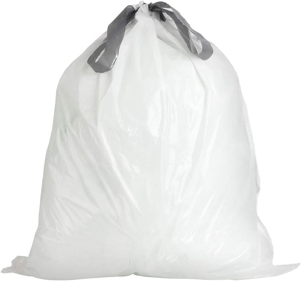 Plasticplace Custom Fit Trash Bags, Compatible with simplehuman Code G (200 Count) White Drawstring Garbage Liners 8 Gallon / 30 Liters, 17.5" x 28"