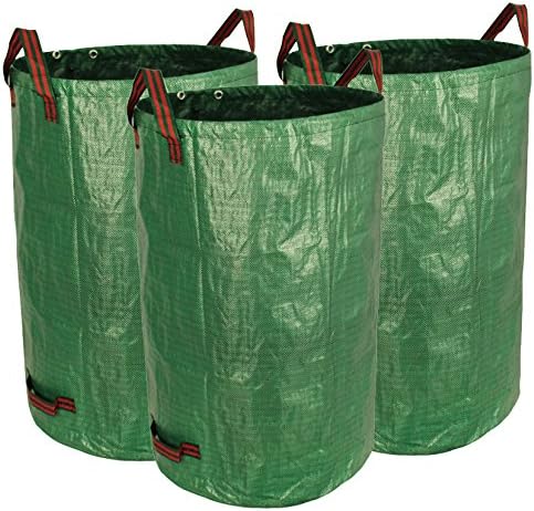 Gardzen 3-Pack 32 Gallon Yard Waste Bags, Reusable Heavy Duty Collapsible Garden Leaf Bags with Plastic Ring, Stand-Up Yard Waste Bin for Leaves, Lawn Debris & Grass Clippings