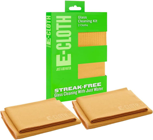 E-Cloth 2-Pack Window Cleaning Cloth - Streak-Free Glass & Mirror Cleaning Kit with Just Water, Glass Cleaning Cloth, Microfiber Towel Kit for Windows, Car Windshield, Mirrors - Tangerine Orange