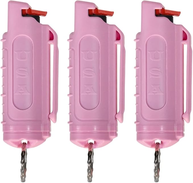Police Magnum Keychain Pepper Spray Self Defense Belt Clip Holder - 3 Pack Tactical Maximum Strength OC with Dye - Small Safety Key Chains for Women & Men - Made in The USA