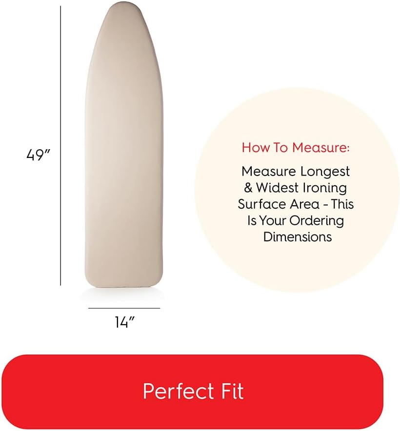 TIVIT Ironing Board Cover 14 x 49 Small Chemical Free Eco-Friendly Padded Covers - Unbleached, Untreated Natural Cotton & Wool Pad - 2 Layer, 3 Fastener Straps, Pull Bungee Cord - Made in Italy