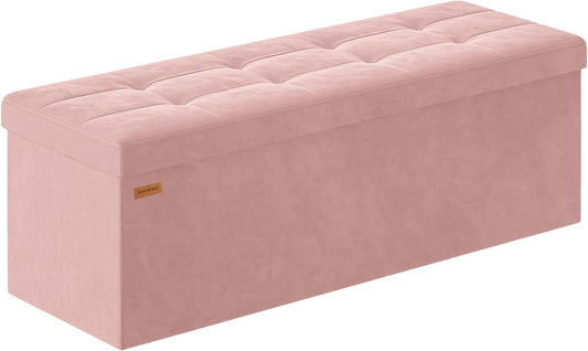 Folding Storage Ottoman, Velvet Storage Bench, Footrest, Removable Divider, for Living Room, Bedroom, 15 x 43 x 15 Inches, 660 lb Load Capacity, Jelly Pink UASND02P