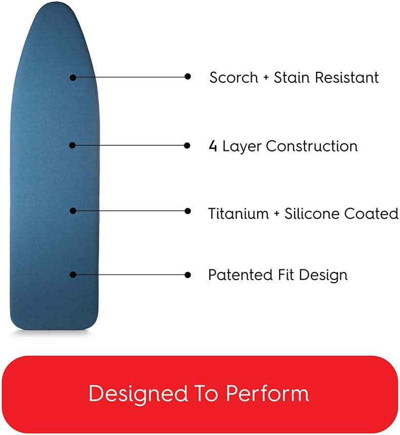 TIVIT Ironing Board Cover 15 x 54, Performance Grade Titanium Coated Pro Grip Pad & Covers - Superior Scorch & Stain Resistance, High Heat Reflection, 3 Padded Layers 3 Fastener Straps - Made In Italy