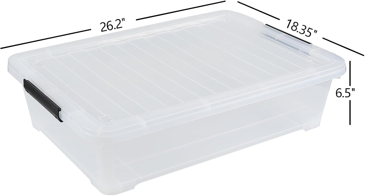 3 Packs 40 Quart Large Under Bed Storage Box, Wheeled Under Bed Storage Containers, Clear
