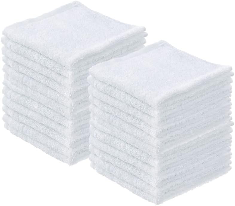 Superio Terry Cloth Rags White Washcloths 100% Cotton 12" Cleaning Cloths, Kitchen Towels, Facial Washcloth, Spa Cloths, Hand Towel, Small Lint Free Rags for Multi-Purposes (24 Pack)