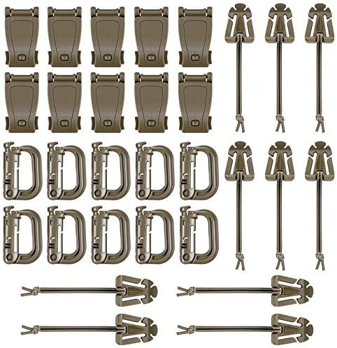 BOOSTEADY 36PCS Attachments for Tactical Backpack Vest Belt,D-Ring Grimloc Locking Gear Clip, Web Dominator Elastic Strings, Strap Management Tool Buckle,Hydration Tube Clips,Key Ring,MOLLE Bag