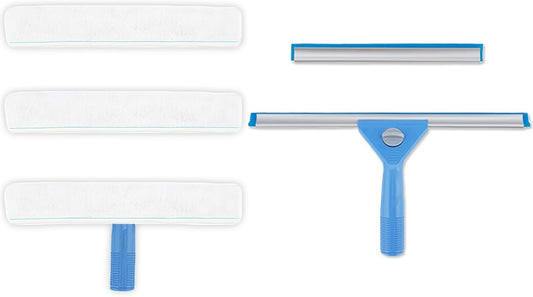 Window Squeegee Washing Kit for Shower Glass Door, Mirror and Window Cleaning, Extra 14'' Wide Squeegee and 2 Microfiber Scrubbers Included (Extension Pole not Included)