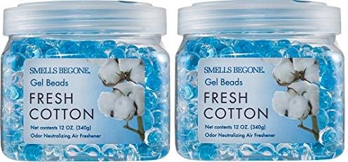 SMELLS BEGONE Odor Eliminator Gel Beads - 12 oz, Pack of 2 - Eliminates Odor in Bathrooms, Cars, Boats, RVs & Pet Areas - Air Freshener - Made with Essential Oils - Fresh Cotton Scent