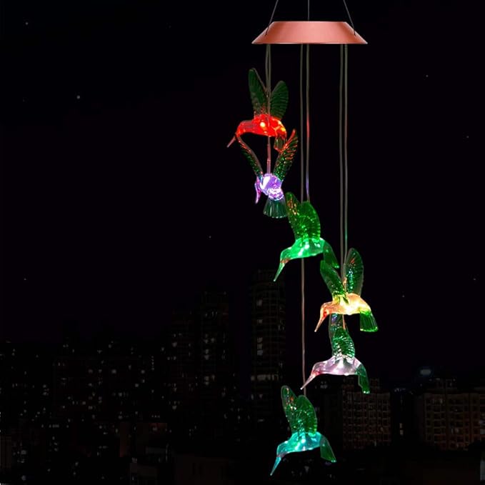 ME9UE Solar Hummingbird Wind Chimes Outdoor Waterproof Mobile Romantic LED Multi Color-Changing Solar Sensor Powered Lights for Home, Yard, Night Garden Decor, Party, Valentines Gift, Gift for Mom