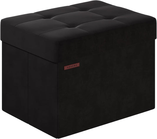 Folding Storage Ottoman, Velvet Storage Bench, Footrest, Foot Stool, for Living Room, Bedroom and Office,12.2 x 16.1 x 12.2 Inches, 200 kg Load Capacity, Ink Black,UASND03B