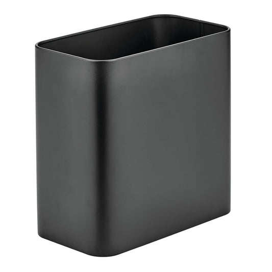 mDesign Small Metal 2.4 Gallon Trash Can Wastebasket Garbage Bin for Bathroom - Mini Slim Rubbish Waste Bin for Master or Guest Bath, Bedroom, Garage, Laundry Room, or Playroom, Black, Pack of 1