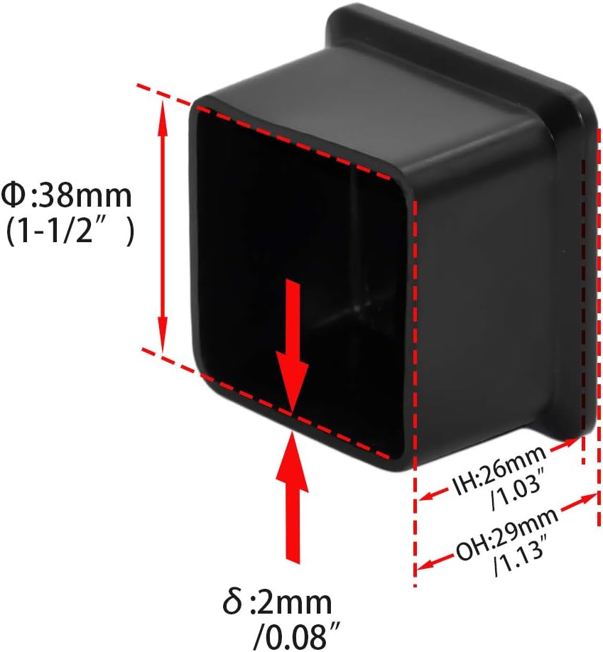 Flyshop Flexible Anti-Scratch PVC Patio Chair Table Leg Caps Tips Floor Protectors Square Furniture Covers, 20pcs, Black, 38 mm x 38 mm, 1-1/2" x 1-1/2"