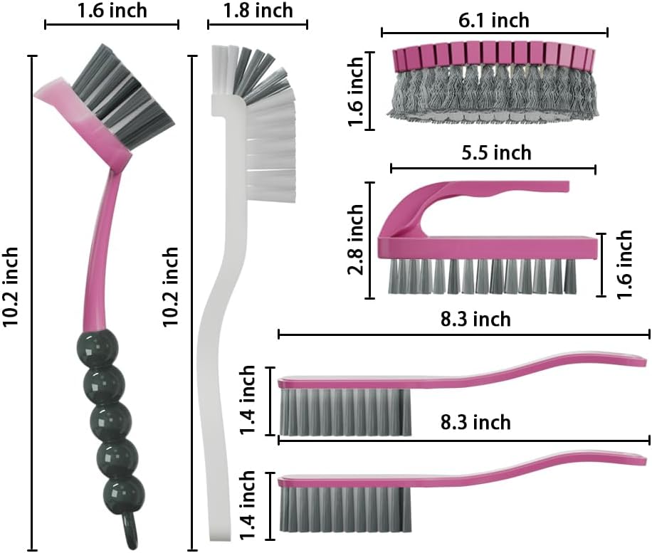 6 PCS Cleaning Brush, Scrub Brush Set for Kitchen and Bathroom Household Use with Various Brushes for Cleaning Dishes, Tiles, Corners and Floors Color Purple
