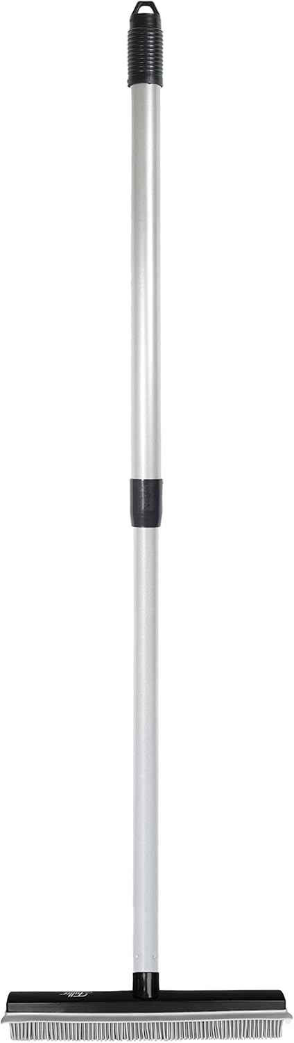 Fuller Brush Rubber Broom – for Carpets Floors Stairs Upholstery – Electrostatic Action Removes Pet Hair Lint Fuzz Dirt Particles – Built-in Squeegee Tackles Wet Messes (Complete Broom)