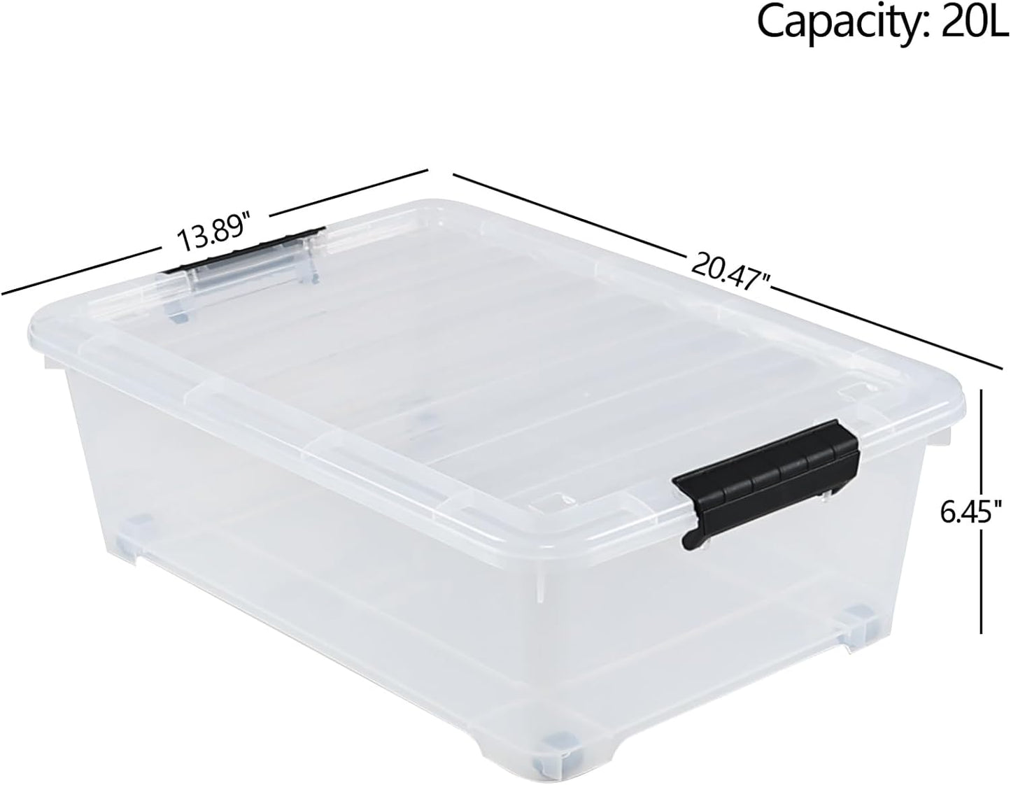 4 Packs 20 Quart Plastic Under Bed Storage Container with Lids and Wheels, Stackable and Nestable Organizer Bins, Flat Storage Box